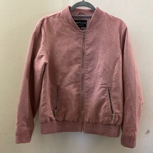 Jason Maxwell women pink bomber “suede” material jacket size L. 100% polyester